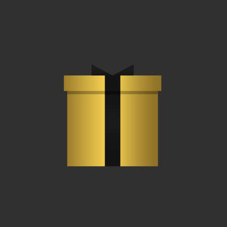 Golden present box with black ribbon iconのイラスト素材