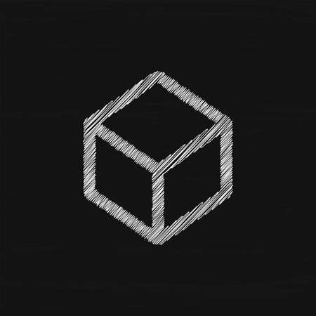 Cube white sketch vector icon. Simple Vector Sign and Trendy Symbol for Designのイラスト素材
