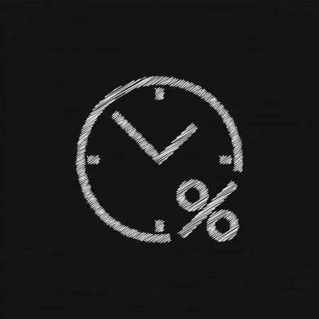 Clock and percent white sketch vector icon. Finance conceptのイラスト素材