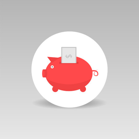 Red piggy bank with dollar banknote vector iconのイラスト素材