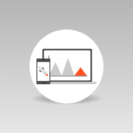 Financial crisis round vector icon phone and laptopのイラスト素材