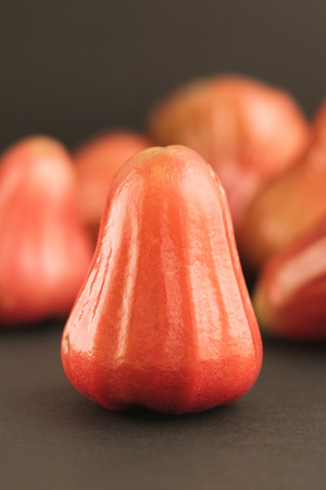 Wax apple or bell fruit. Rose apple or chomphu isolated on black backgroundの写真素材