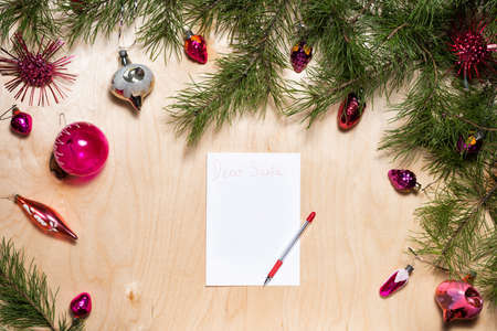 Letter to Santa Claus and old vintage Christmas tree ornaments