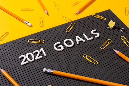 Goal, plan, action text on gray letter boardの写真素材