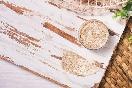 Natural body coffee scrub on marble backgroundの写真素材