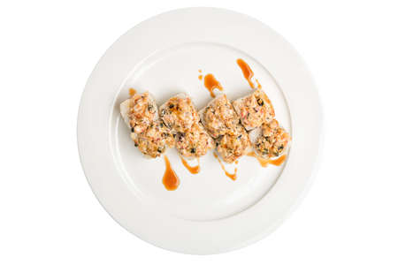 Sushi Rolls on plate isolated on white backgroundの写真素材