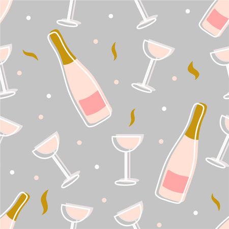 Rose wine seamless vector pattern. Party, New Yearのイラスト素材