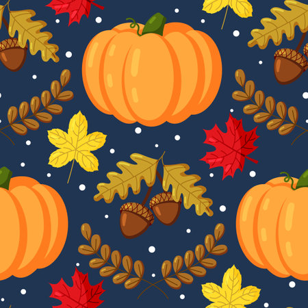 Harvest autumn seamless pattern dark background flat styleのイラスト素材