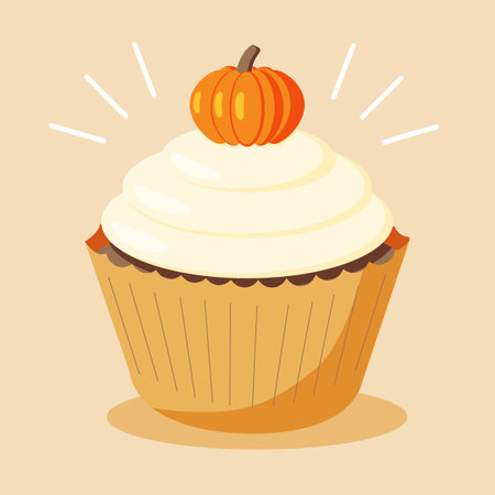 Sweet autumn pumpkin cupcake vector illustration flatのイラスト素材