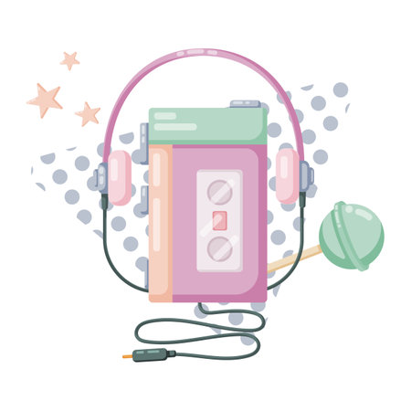 90s retro elements music player and lollipop. Flat style vector illustration, white background.のイラスト素材