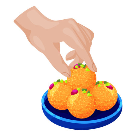 Hand Reaching for Indian Laddu Sweet Illustrationのイラスト素材
