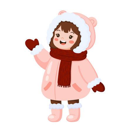 Cute Little Girl Waving Winterのイラスト素材