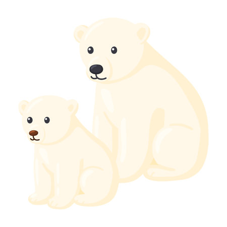 Mother Polar Bear with Cute Baby Illustrationのイラスト素材