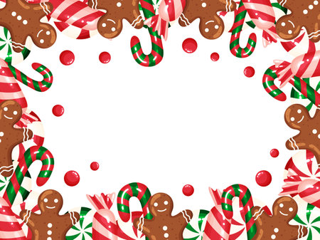 Gingerbread Man and Candy Cane Rectangle Frameのイラスト素材