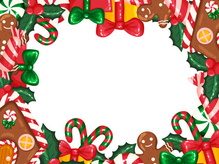 Gingerbread House Candy and Holly Background Frameのイラスト素材