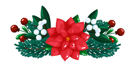 Christmas Poinsettia Garland Decorative Compositionのイラスト素材