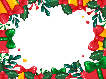 Christmas Gifts Holly and Candy Background Frameのイラスト素材