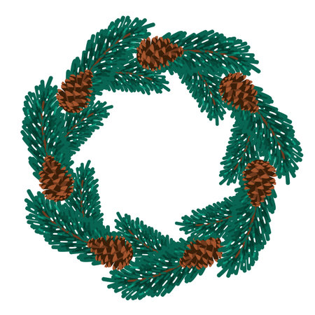 Winter Pine Wreath with Natural Conesのイラスト素材