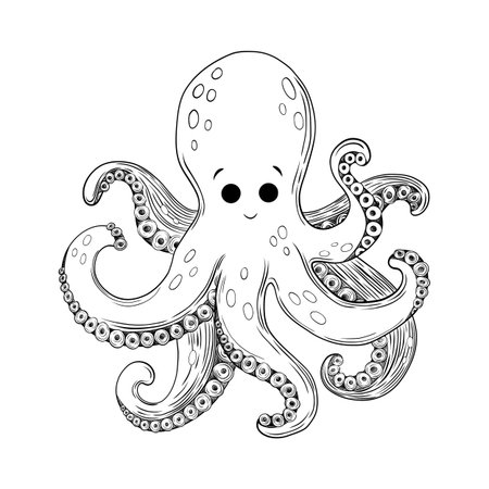 Cute Octopus Etched Line Art Drawingのイラスト素材