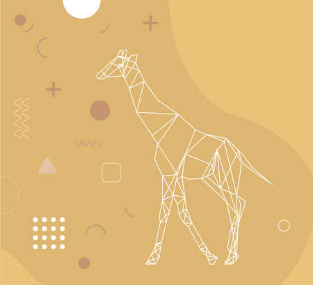 Modern creative illustration of Memphis pattern and giraffe in low polygonal style. Template for poster, cover, postcard, invitation, banner, t-shirt, clothing, bag print. Stock vector illustration.のイラスト素材
