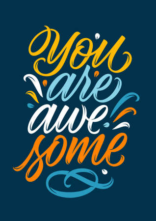 'You are awesome'  calligraphy  on blue backgroundのイラスト素材