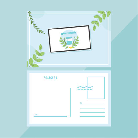 Flat cartoon cup of tea. Holiday vector illustration for postcard, greeting card, party invitation.のイラスト素材