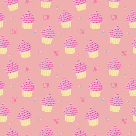 Confetti muffin cupcake love seamless pattern background in pastel colors.のイラスト素材