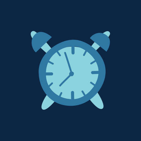 Alarm clock icon on dark blue background. Modern hand drawn vector illustration