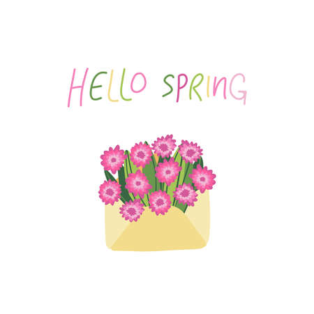 Vector floral illustration in doodle style with flowers and leaves. Gentle, spring floral background in pastel colorsのイラスト素材