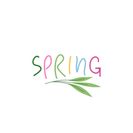 Spring mood floral vector illustration in simple doodle style with flowers and leaves. Gentle, springtime floral background in pastel colorsのイラスト素材