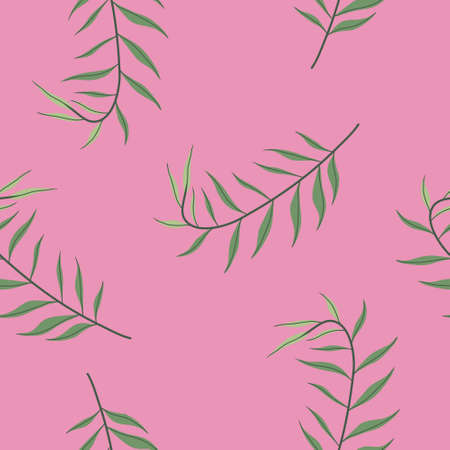 Seamless pattern with wild tropical plants leaves. Isolated vector illustrationのイラスト素材