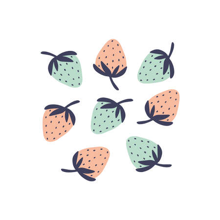 Scandinavian style set of hand drawn strawberry. Cute vector illustrationのイラスト素材