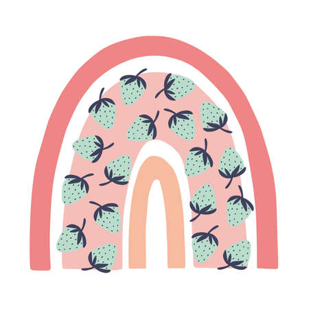 Scandinavian style hand drawn rainbow with strawberries. Cute vector illustrationのイラスト素材