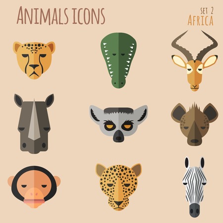 Animal Portrait Set with Flat Design  Vector Illustrationのイラスト素材