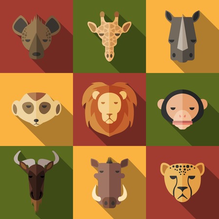 African Animal Portrait Set with Flat Design  Vector Illustrationのイラスト素材