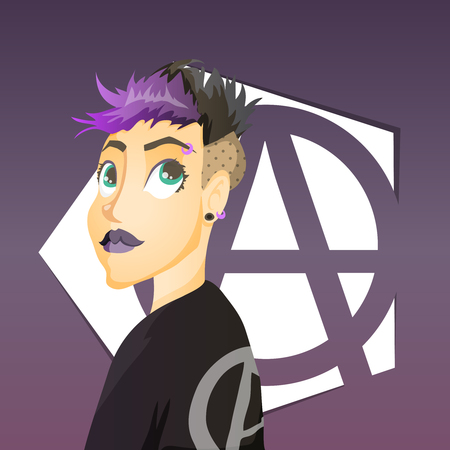 Punk girl with dark anarchy symbol behindのイラスト素材