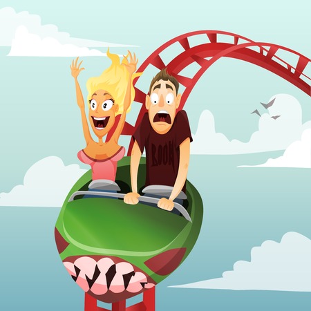 Couple have date in roller-coaster  Girl and boyのイラスト素材