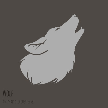 Grey Wolf Silhouette on brown background  vector illustration