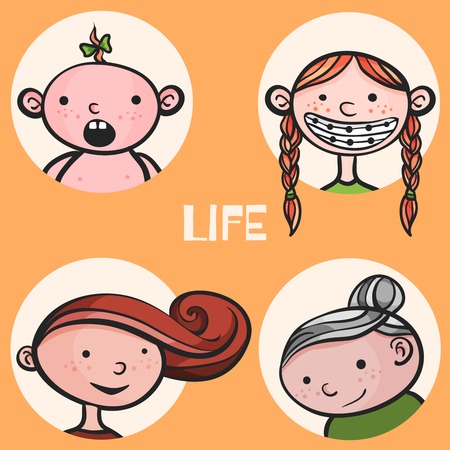 Woman aging from child to senior. Vector Illustratorのイラスト素材