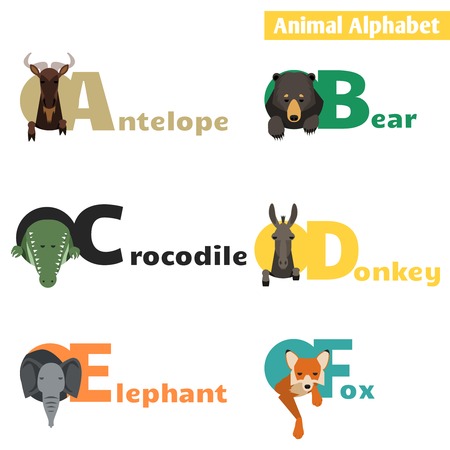 Animal alphabet. Letters A B C D E F Vector Illustrationのイラスト素材