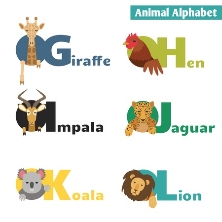 Animal alphabet. Letters G H I J K L Vector Illustrationのイラスト素材