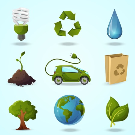Ecology concept icons. Electric car, water and plant. Vector Illustrationのイラスト素材