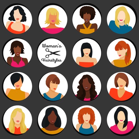 Set of Girls portraits with different hairstylesのイラスト素材