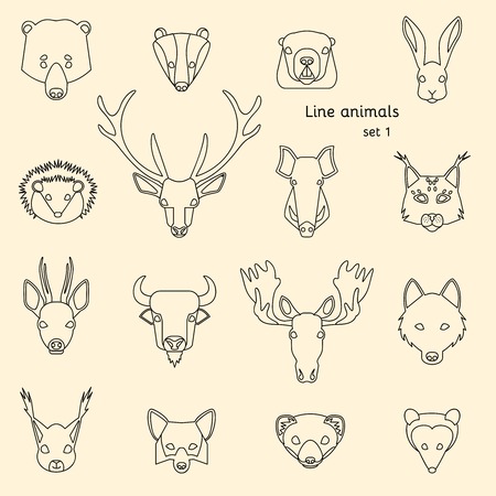 Forest animals line icons set. Vector Illustrationのイラスト素材