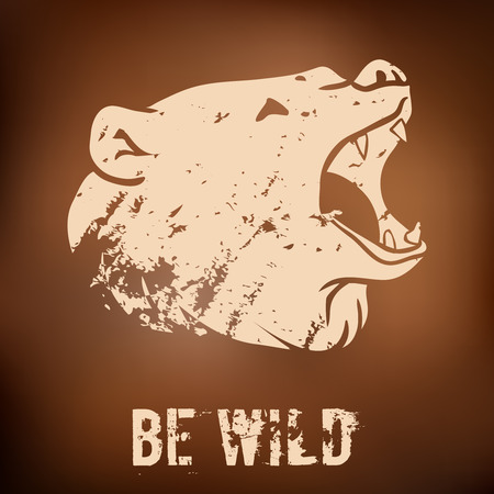 Big black bear roaring. Vector illustration with grunge designのイラスト素材