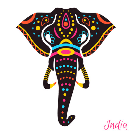 Indian Elephant head with drawing. Vector illustrationのイラスト素材