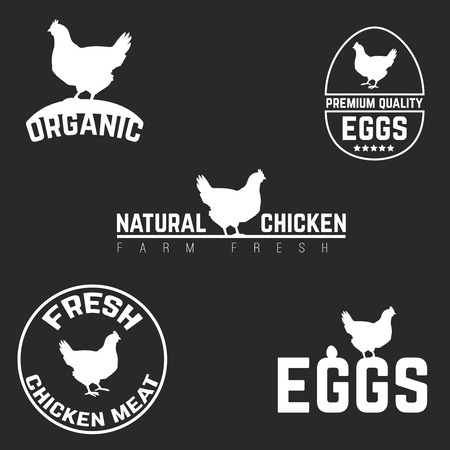 Set chicken and eggs farm logo emblem. Natural and fresh farm. Vector illustrationのイラスト素材
