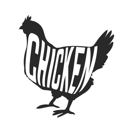 Silhouette of farm Hen black with text inside on white background isolated. Vector illustrationのイラスト素材