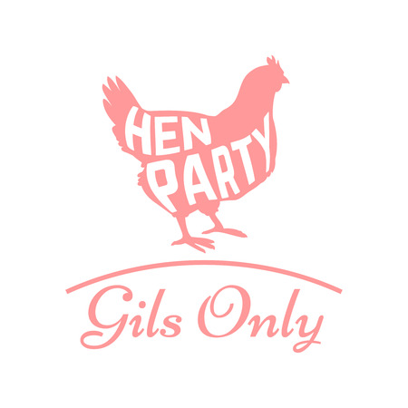 Hen party logotype with chicken silhouette and text. Vector illustrationのイラスト素材