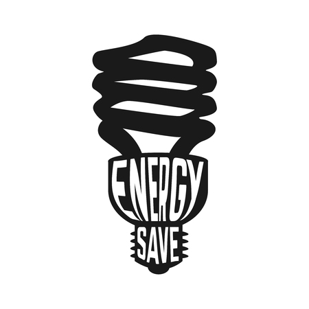 Black silhouette of lamp with text inside enegry saving concept. Vector illustrationのイラスト素材
